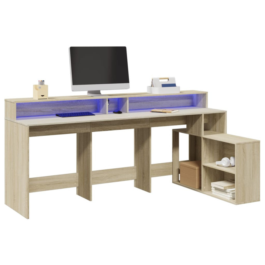 vidaXL Bureau met LED-verlichting 200x104x91 cm hout sonoma eikenkleur afbeelding 1