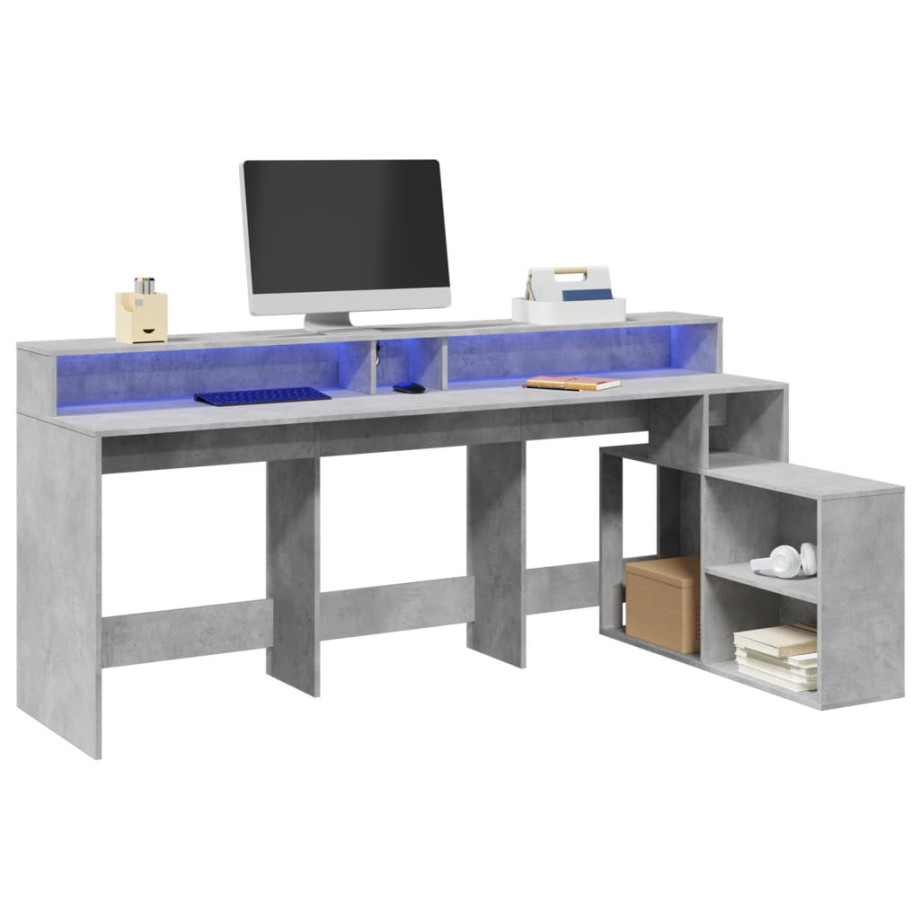 vidaXL Bureau met LED-verlichting 200x104x91 cm hout betongrijs afbeelding 1
