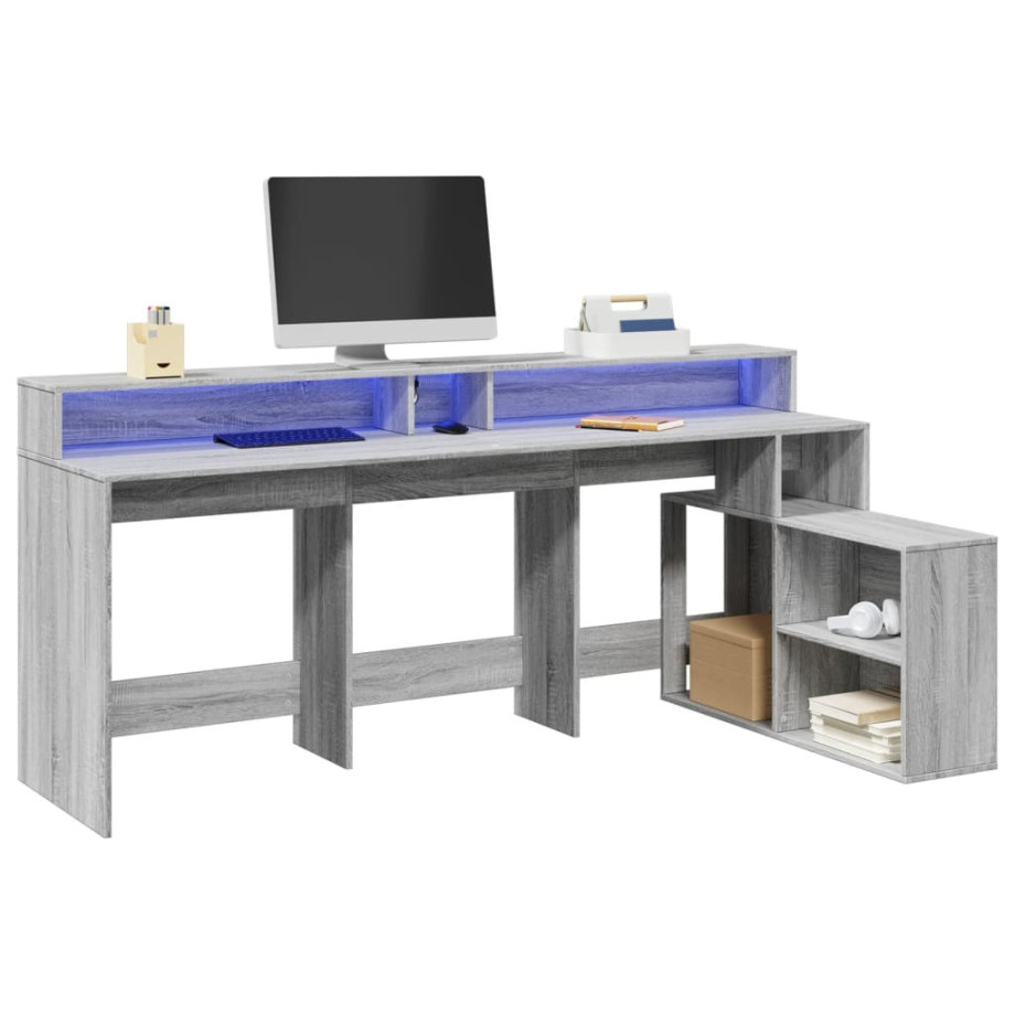 vidaXL Bureau met LED-verlichting 200x104x91 cm hout grijs sonoma afbeelding 1