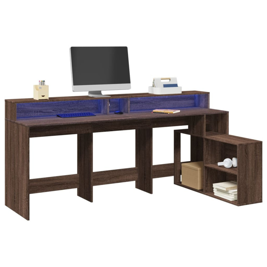 vidaXL Bureau met LED-verlichting 200x104x91 cm hout bruin eikenkleur afbeelding 1