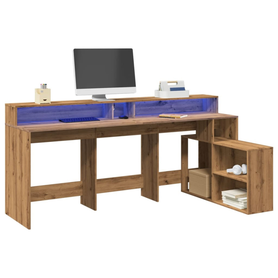 vidaXL Bureau met LED-verlichting 200x104x91 cm hout artisanaal eiken afbeelding 1