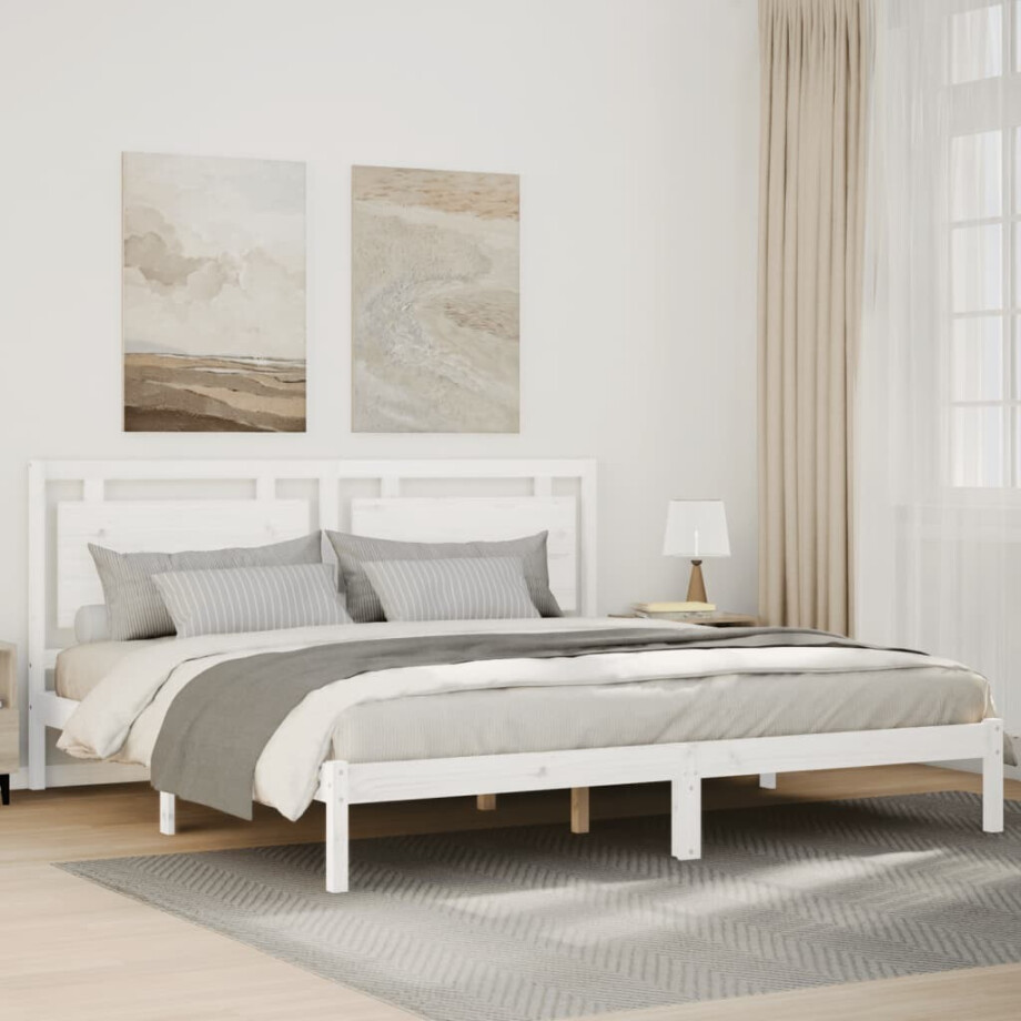 vidaXL Bedframe extra lang zonder matras massief hout wit 200x220 cm afbeelding 1