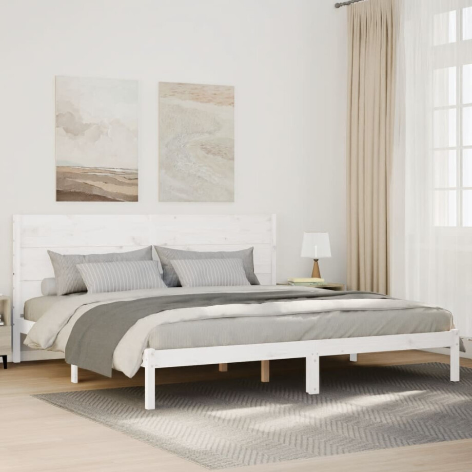 vidaXL Bedframe extra lang zonder matras massief hout wit 200x210 cm afbeelding 1