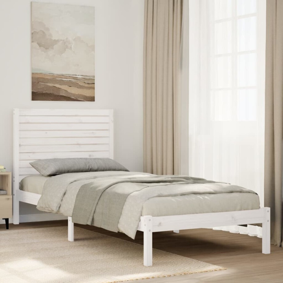 vidaXL Bedframe extra lang zonder matras massief hout wit 90x210 cm afbeelding 1