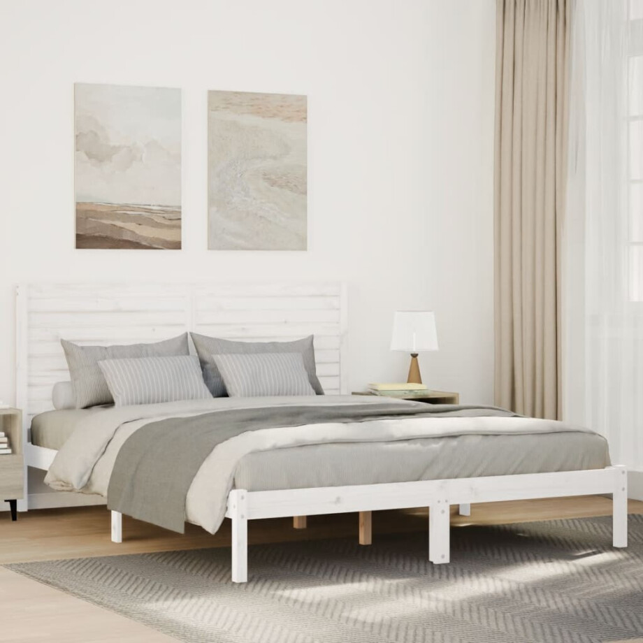 vidaXL Bedframe extra lang zonder matras massief hout wit 160x210 cm afbeelding 1