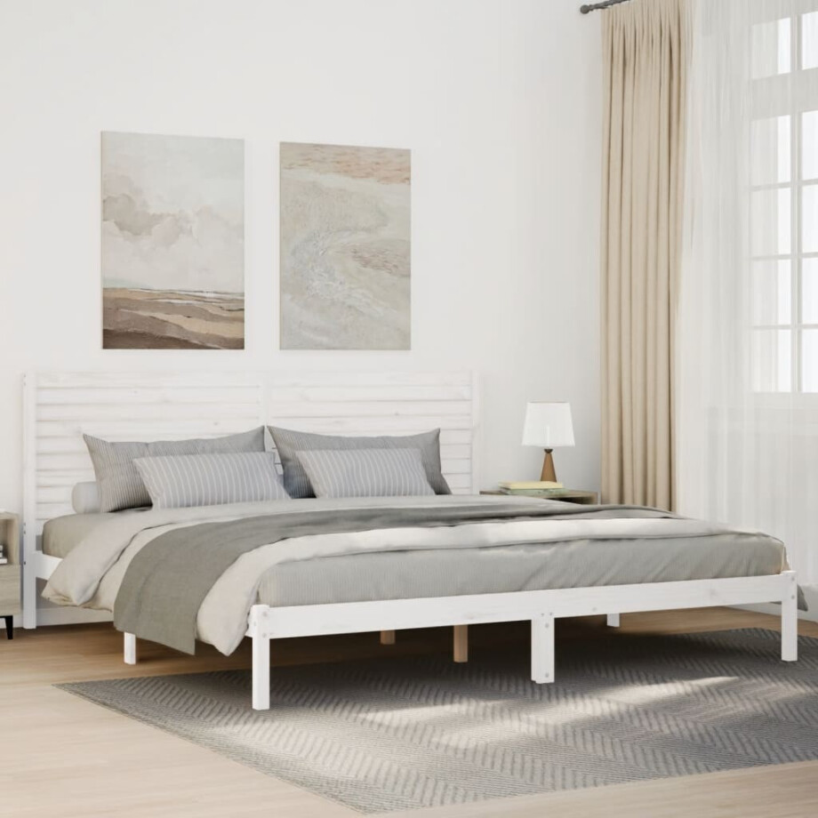 vidaXL Bedframe extra lang zonder matras massief hout wit 180x210 cm afbeelding 1