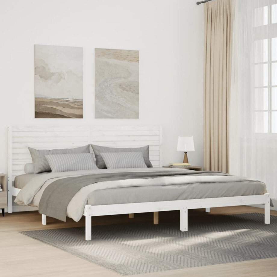 vidaXL Bedframe extra lang zonder matras massief hout wit 200x210 cm afbeelding 1