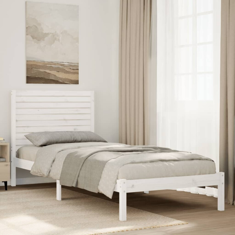 vidaXL Bedframe extra lang zonder matras massief hout wit 90x220 cm afbeelding 1