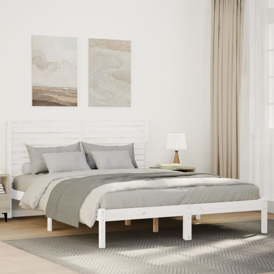 vidaXL Bedframe extra lang zonder matras massief hout wit 140x220 cm afbeelding 1