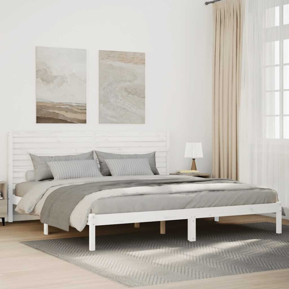 vidaXL Bedframe extra lang zonder matras massief hout wit 200x220 cm afbeelding 1