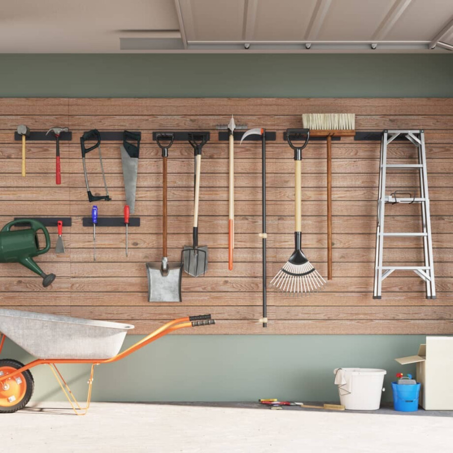 vidaXL Tuingereedschapsrekken 8 st wandmontage staal zwart afbeelding 1