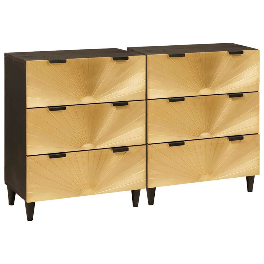 vidaXL Dressoir 2 pcs Zwart en Goud 60 x 33 x 75 cm massief mangohout afbeelding 1