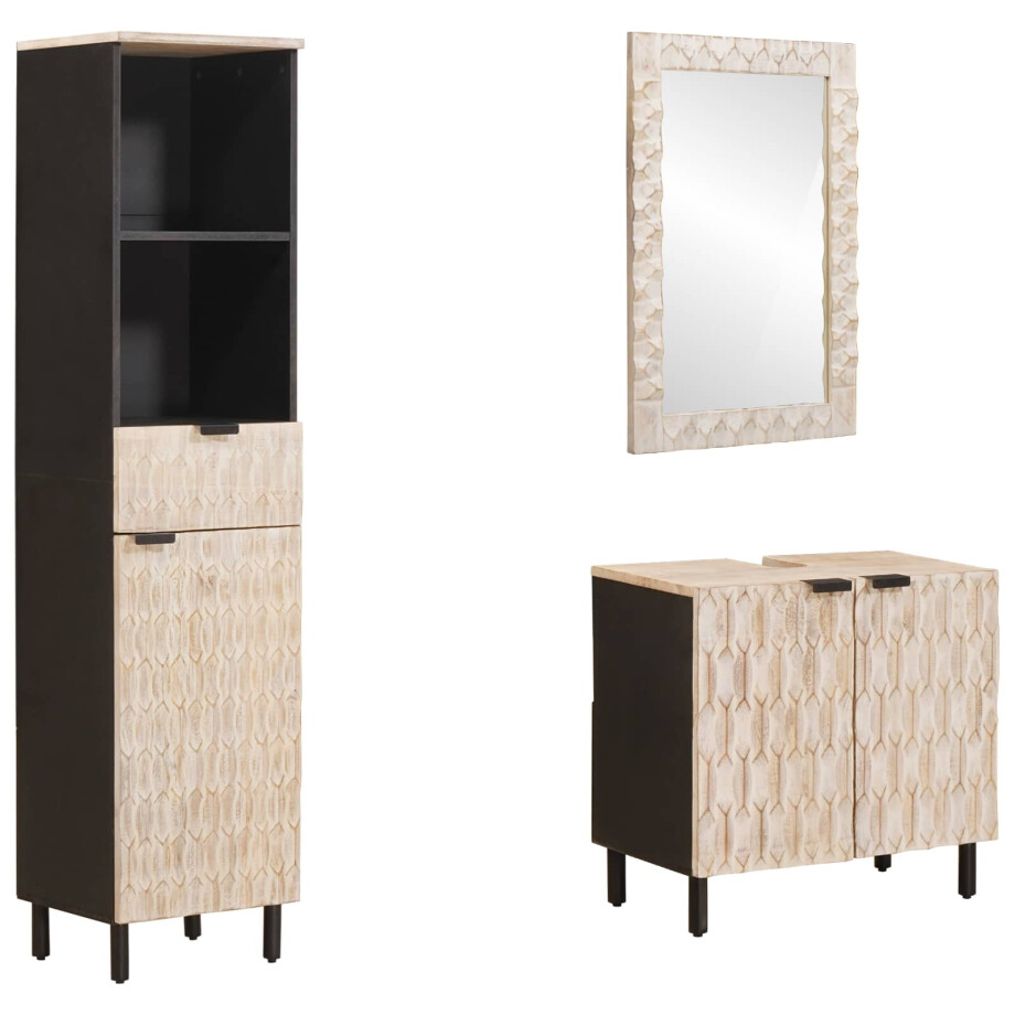 vidaXL Badkamer Sets 3 pcs Witte Was Afwerking Massief Mango Hout afbeelding 1