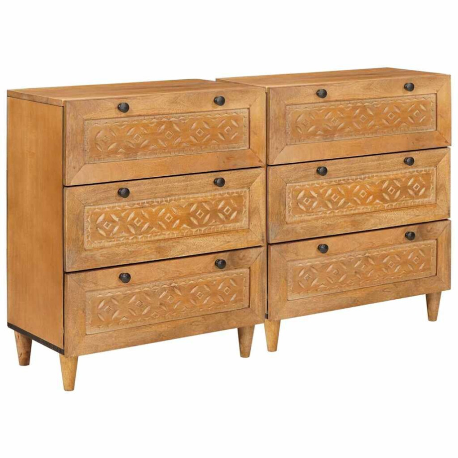 vidaXL Dressoir 2 pcs Bruin 60 x 33 x 75 cm massief mangohout afbeelding 1