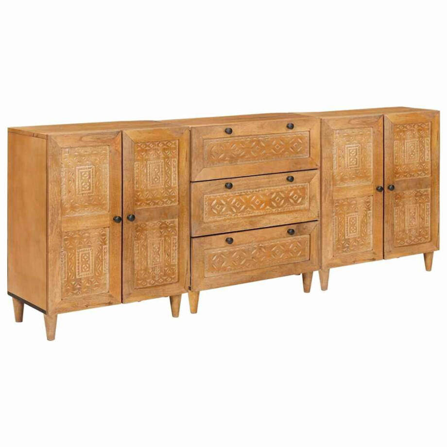vidaXL Dressoir 3 st 180 x 33,5 x 75 cm massief mangohout Bruin afbeelding 1