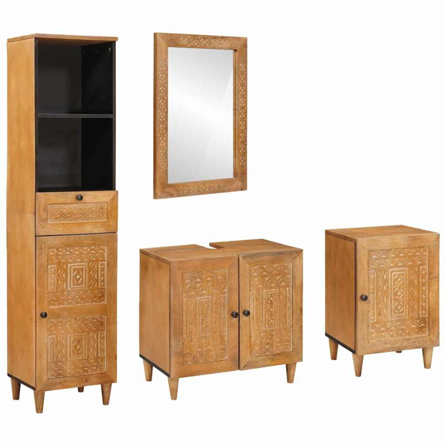 vidaXL Badkamermeubelset met lade met plank 4 pcs Bruin Bewerkt hout afbeelding 1