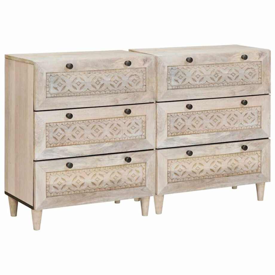 vidaXL Dressoir 2 pcs Wit 60 x 33 x 75 cm massief mangohout vidaXL Dressoir 2 pcs Wit 60 x 33 x 75 cm massief mangohout afbeelding 1