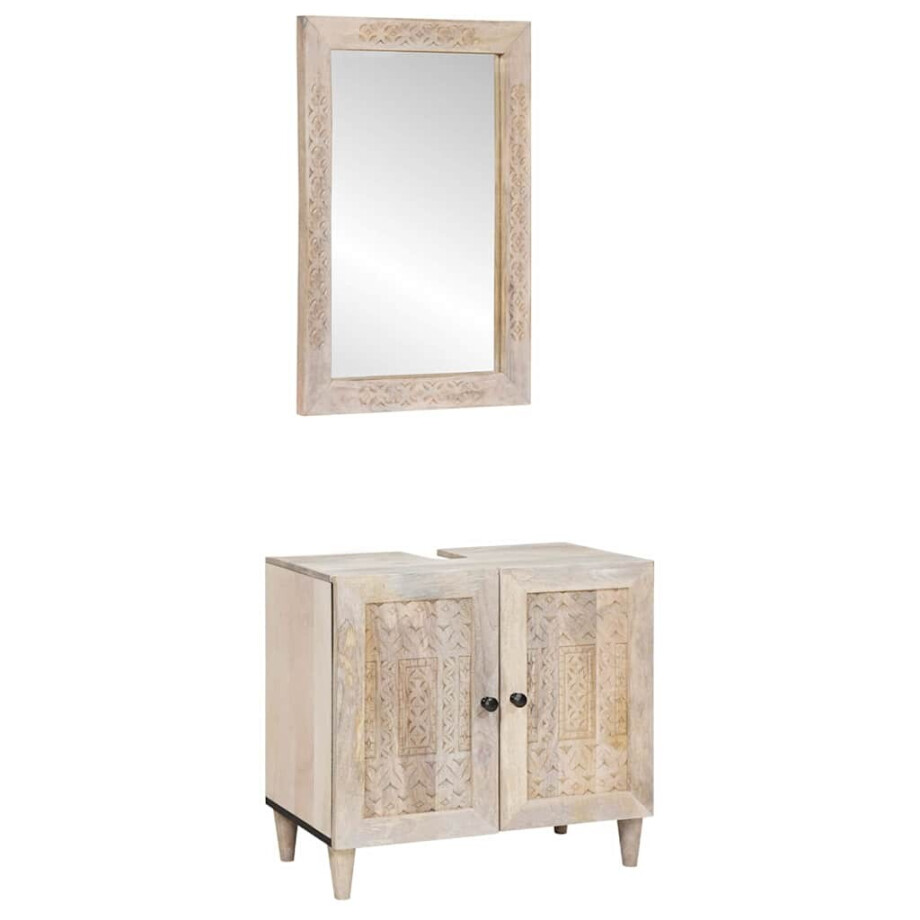 vidaXL Badkamermeubelset 2 pcs Wit 62 x 33 x 58 cm massief mangohout afbeelding 1
