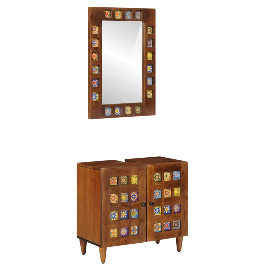 vidaXL Badkamermeubelset 2 pcs Walnotenhout Massief Mango Hout afbeelding 1