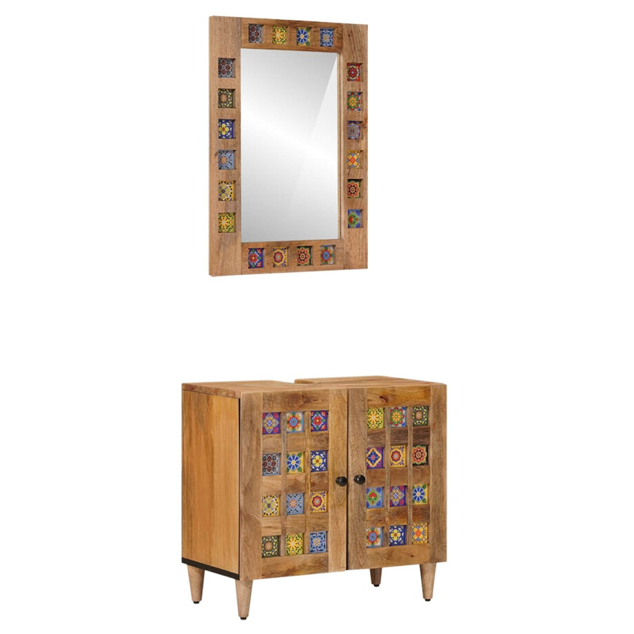 vidaXL Badkamermeubelset met opslag 2 pcs Naturel Massief Mango Hout afbeelding 1