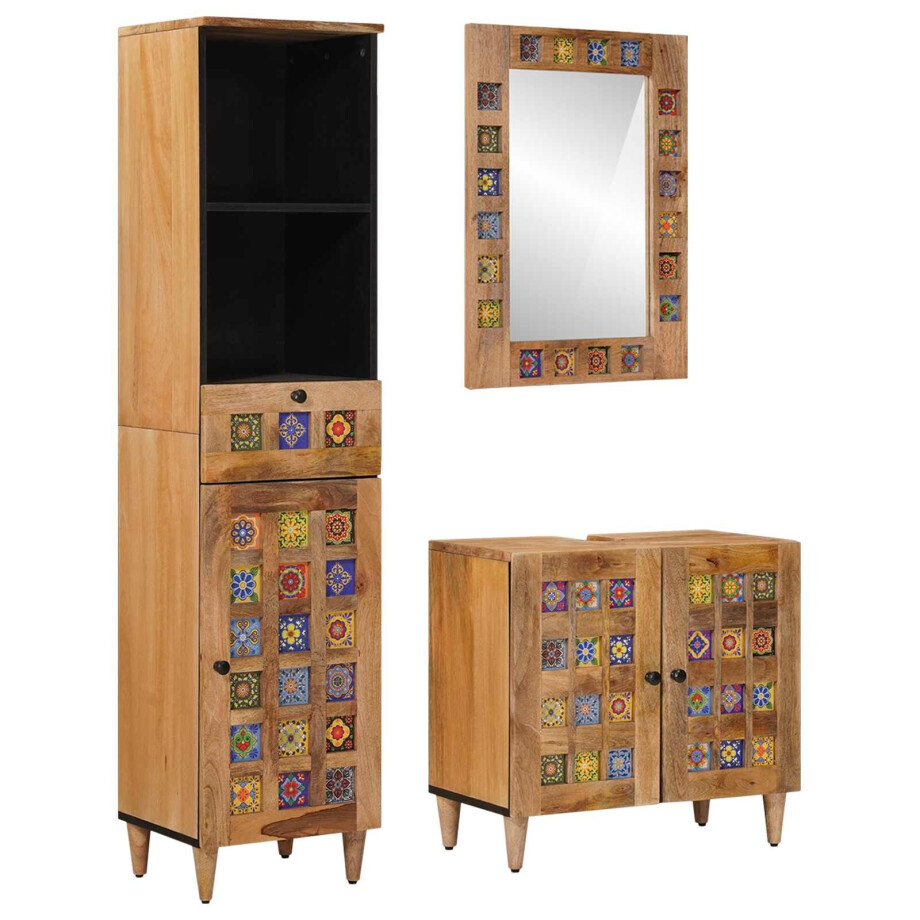 vidaXL Badkamermeubelset met lade 3 pcs Naturel Massief Mango Hout afbeelding 1