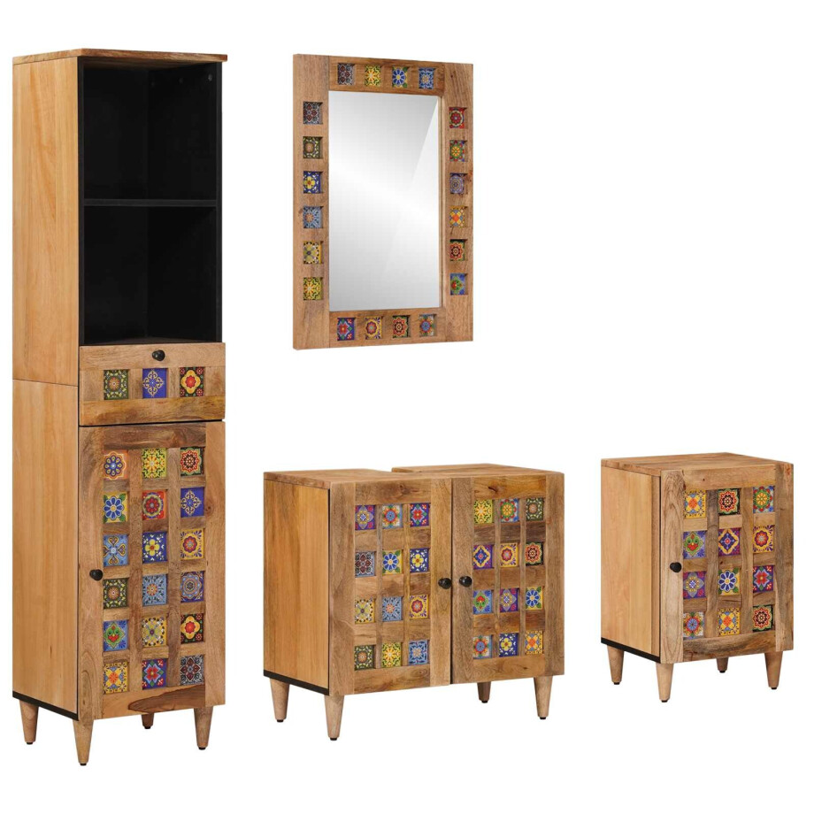 vidaXL Badkamermeubelset met lade 4 pcs Naturel Massief Mango Hout afbeelding 1