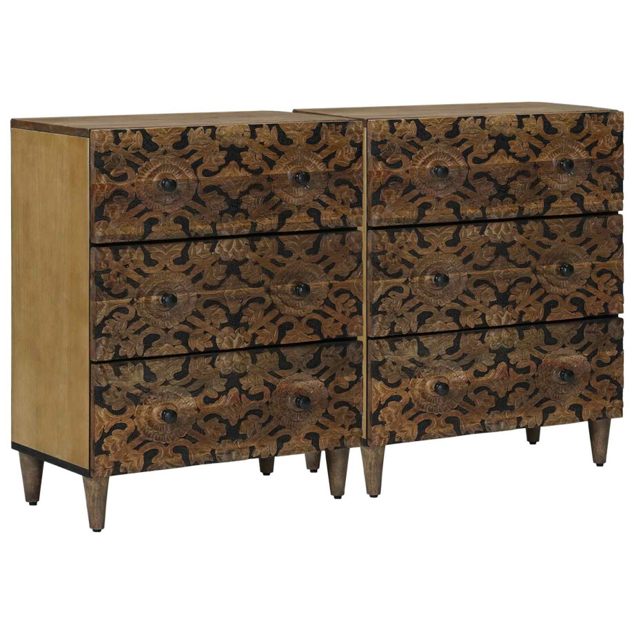 vidaXL Dressoir 2 pcs Bruin 60 x 33,5 x 75 cm Massief Mango Hout afbeelding 1
