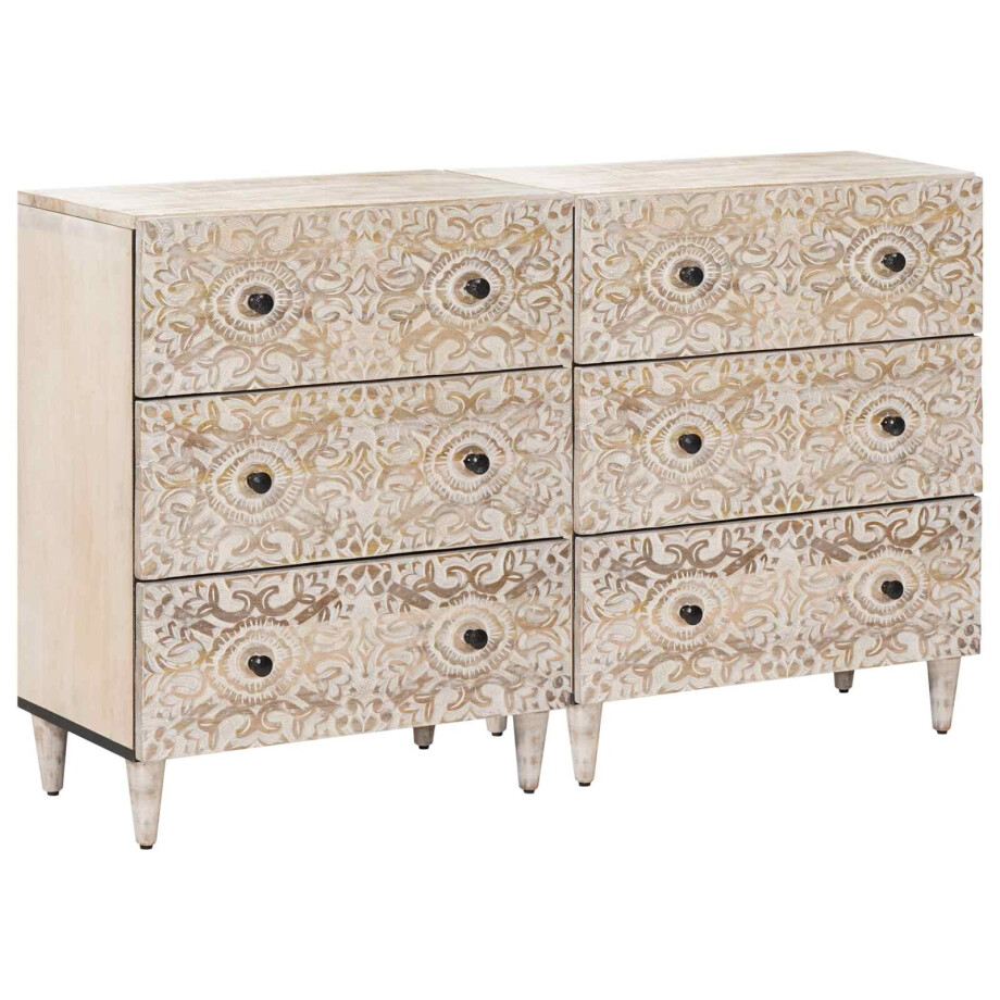 vidaXL Dressoir 2 pcs Wit 60 x 33,5 x 75 cm Massief Mango Hout afbeelding 1