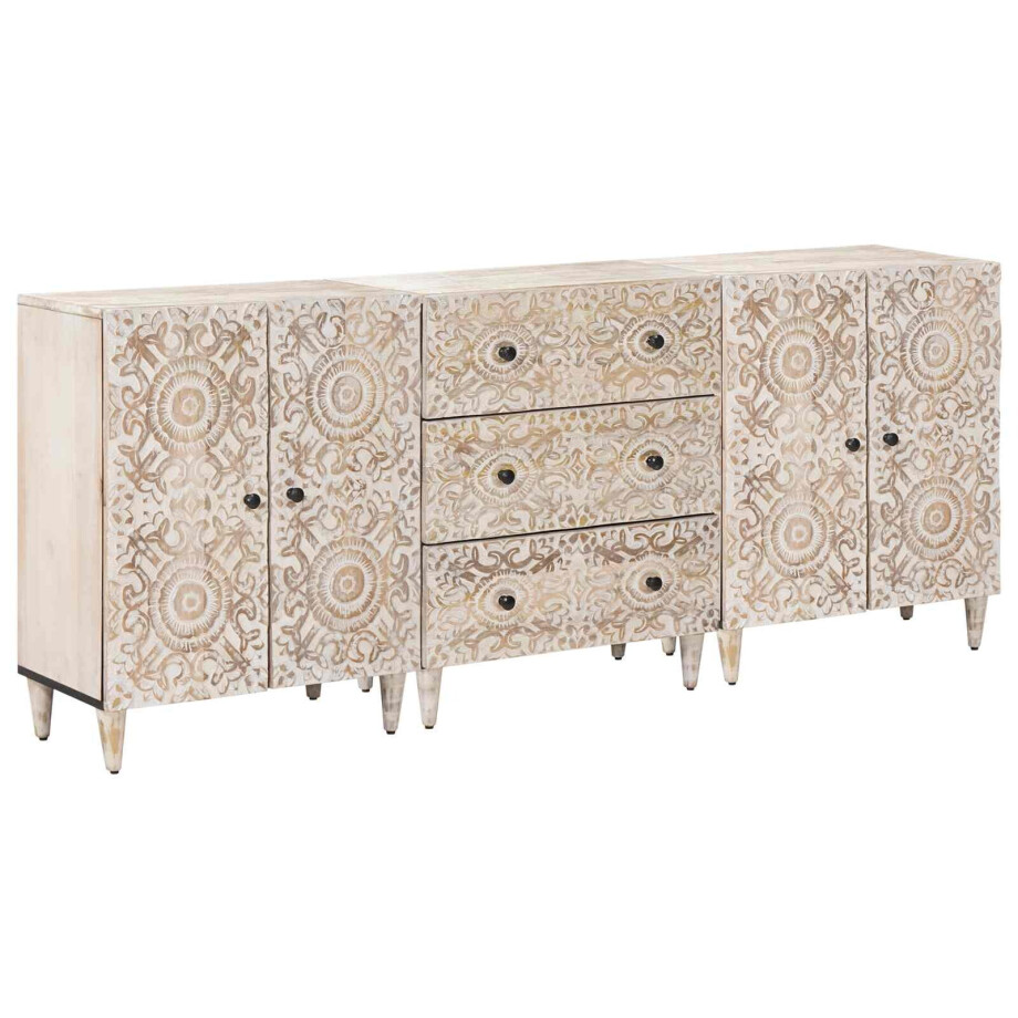 vidaXL Dressoir 3 pcs Wit 60 x 33,5 x 75 cm Massief Mango Hout afbeelding 1