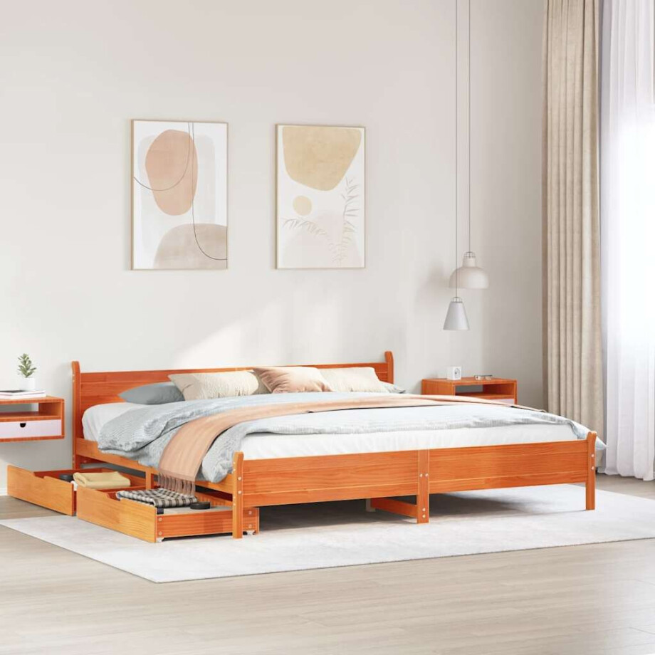 vidaXL Bedframe zonder matras massief grenenhout wasbruin 200x200 cm vidaXL Bedframe zonder matras massief grenenhout wasbruin 200x200 cm afbeelding 1