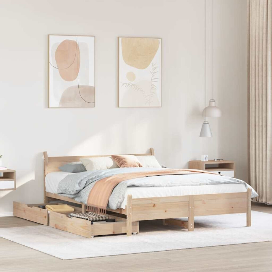 vidaXL Bedframe zonder matras massief grenenhout 135x190 cm afbeelding 1