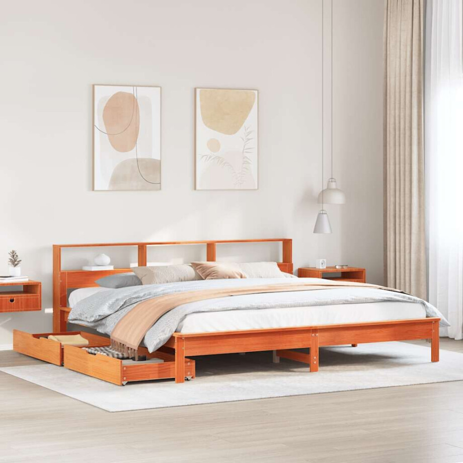vidaXL Bed met boekenkast zonder matras grenenhout wasbruin 180x200 cm vidaXL Bed met boekenkast zonder matras grenenhout wasbruin 180x200 cm afbeelding 1