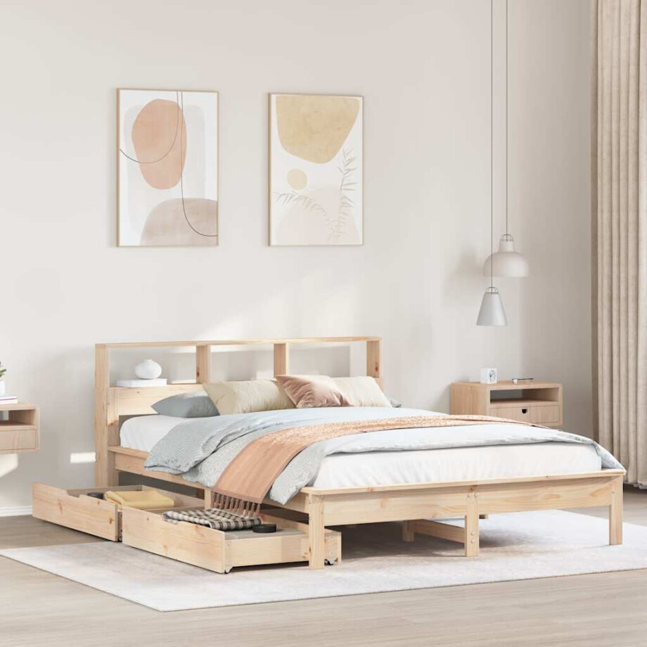 vidaXL Bed met boekenkast zonder matras massief grenenhout 140x190 cm vidaXL Bed met boekenkast zonder matras massief grenenhout 140x190 cm afbeelding 1