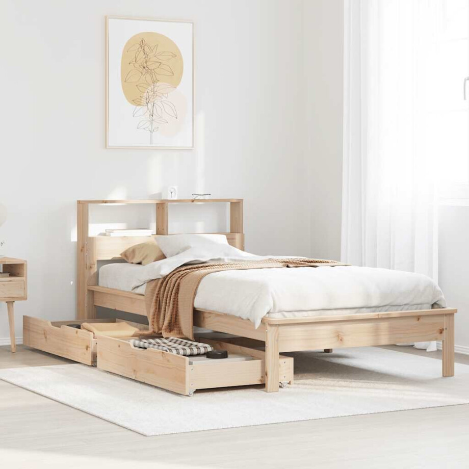 vidaXL Bed met boekenkast zonder matras massief grenenhout 75x190 cm afbeelding 1