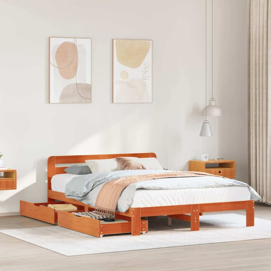 vidaXL Bedframe zonder matras massief grenenhout wasbruin 150x200 cm vidaXL Bedframe zonder matras massief grenenhout wasbruin 150x200 cm afbeelding 1