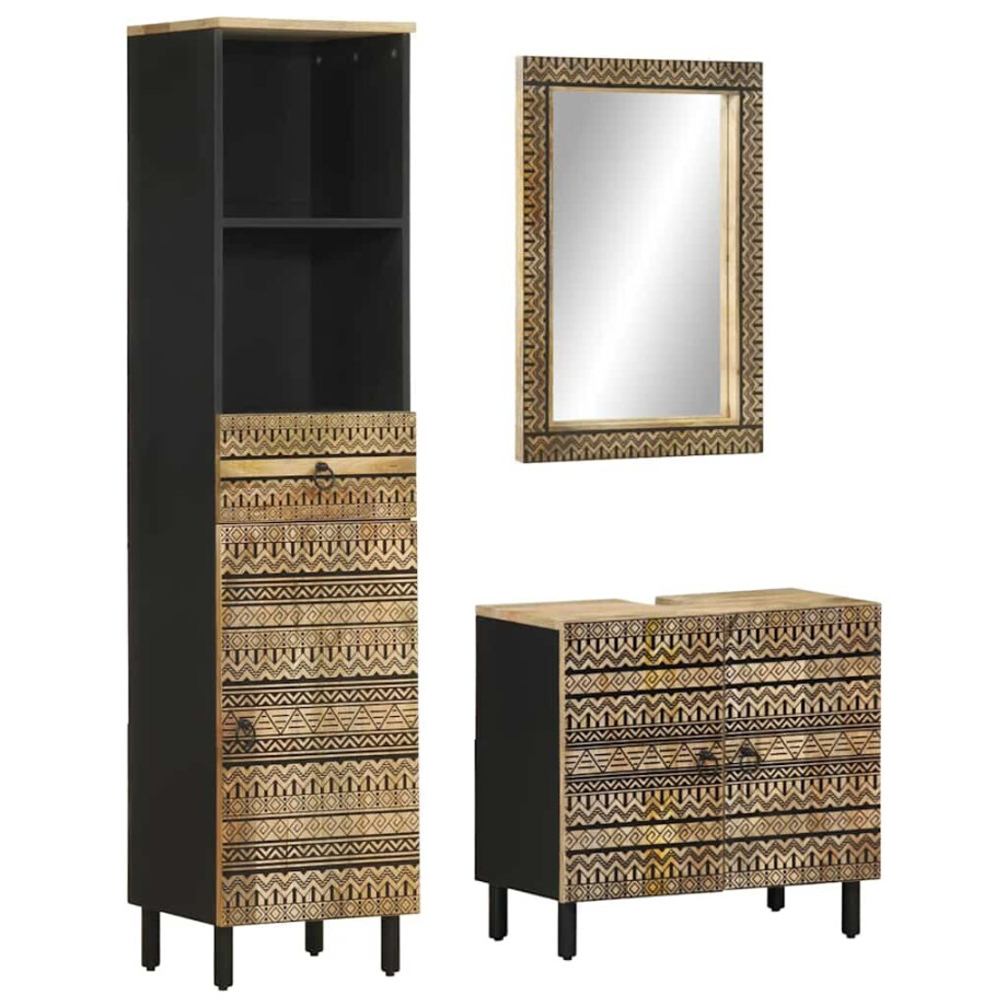 vidaXL 3-delige Badkamermeubelset massief mangohout afbeelding 1