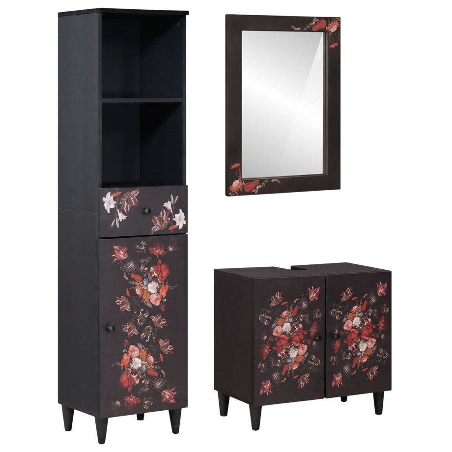 vidaXL Badkamerkastenset met lade met opslag 3 pcs Massief Mango Hout afbeelding 1