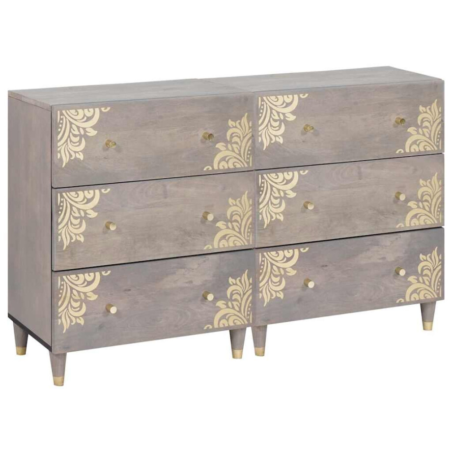 vidaXL Dressoir 2 pcs Grijs 60 x 33 x 75 cm Massief Mango Hout afbeelding 1