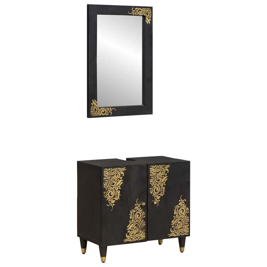 vidaXL Badkamerkastenset Wandgemonteerd 2 pcs Zwart Massief Mango Hout afbeelding 1