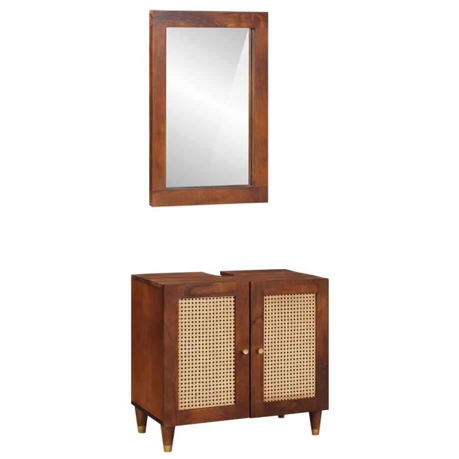 vidaXL Badkamerkast met plank 2 pcs Zwart en Goud Massief Mango Hout afbeelding 1