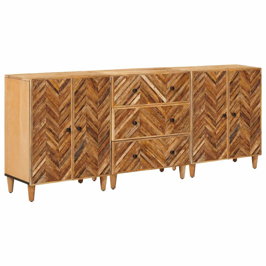 vidaXL Opslagkasten 3 pcs Bruin 60 x 33,5 x 75 cm Massief Mango Hout afbeelding 1