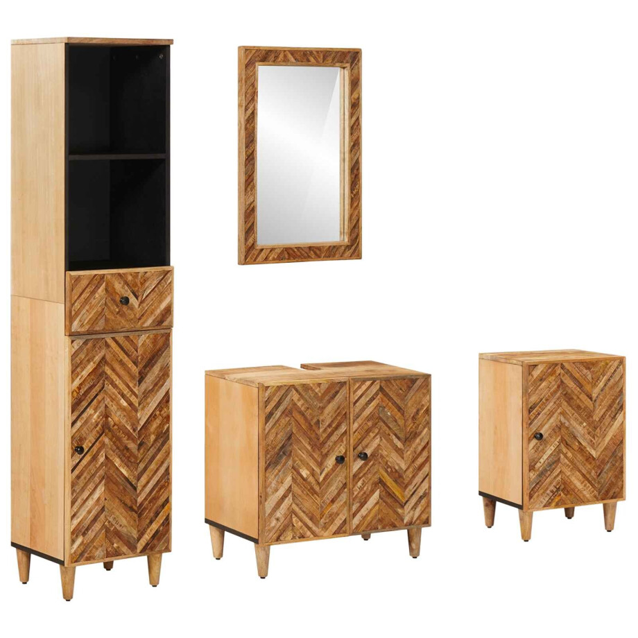 vidaXL Badkamerkastenset met lade met opslag 4 pcs Massief Mango Hout afbeelding 1