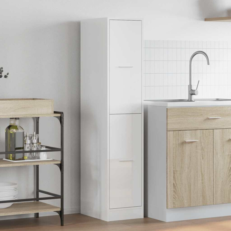 vidaXL Apothekerskast 30x41x144,5 cm bewerkt hout hoogglans wit afbeelding 1