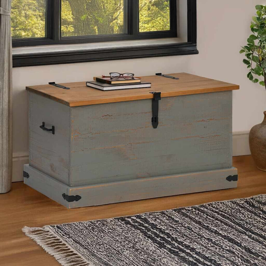 vidaXL Opbergkist HALDEN grijs 91x48x47 cm massief grenenhout afbeelding 1