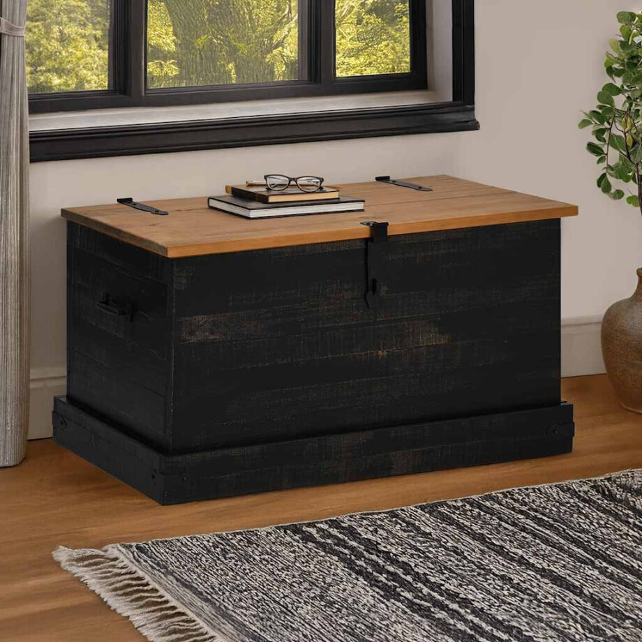 vidaXL Opbergkist HALDEN zwart 91x48x47 cm massief grenenhout afbeelding 1