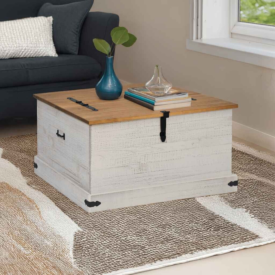 vidaXL Opbergkist HALDEN wit 91x91x47 cm massief grenenhout afbeelding 1