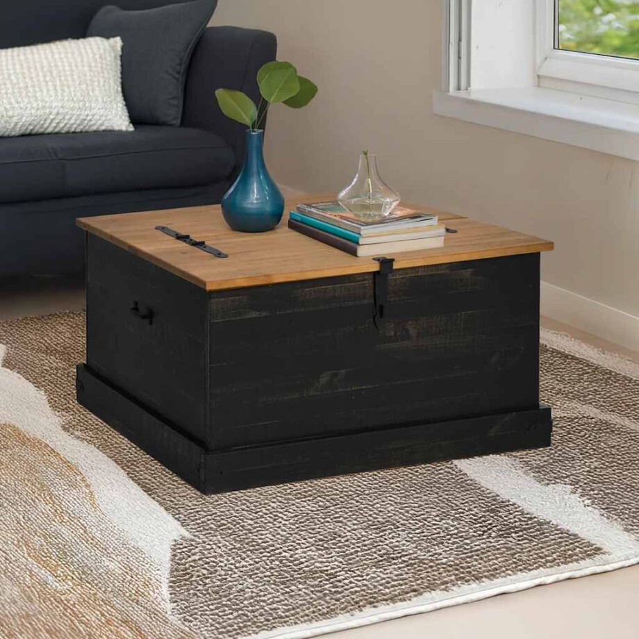 vidaXL Opbergkist HALDEN zwart 91x91x47 cm massief grenenhout afbeelding 1