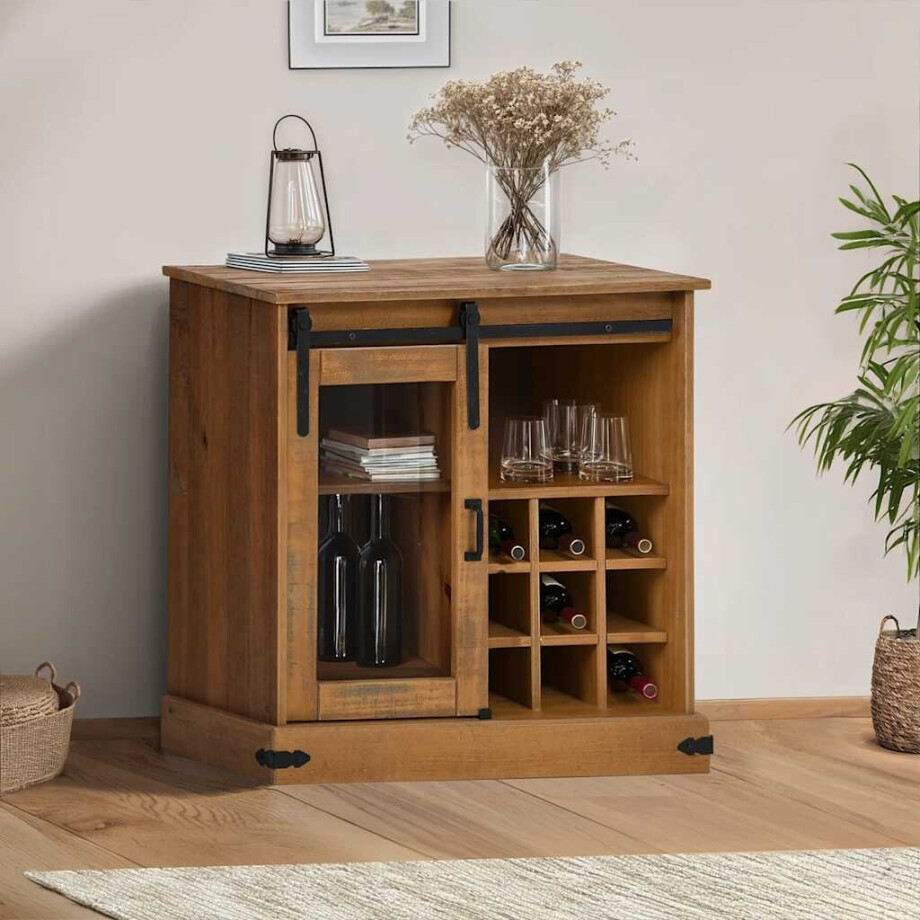vidaXL Dressoir HALDEN met schuifdeur 80x40x80 cm massief hout afbeelding 1