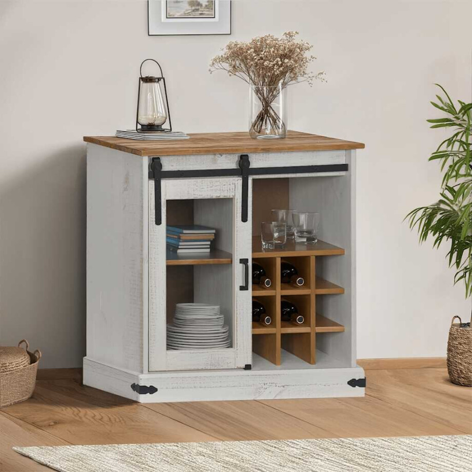 vidaXL Dressoir HALDEN met schuifdeur 80x40x80 cm massief hout wit afbeelding 1
