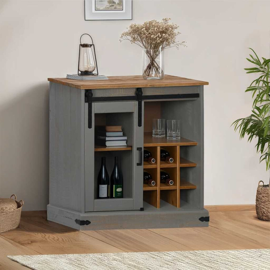 vidaXL Dressoir HALDEN met schuifdeur 80x40x80 cm massief hout grijs afbeelding 1